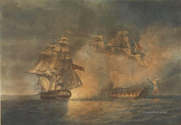 Buque de guerra Painting - Captura de la fragata francesa La Tribune por la batalla naval The Unicorn Pocock